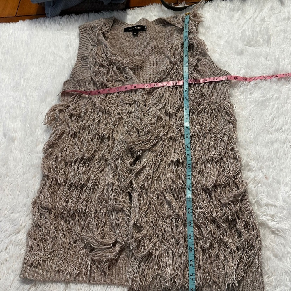 Love Tree Beige Boho Fringe Knit Vest‎ Cardigan Open Front Women's Small - Picture 6 of 6